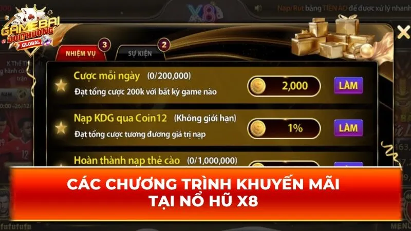 Các chương trình khuyến mãi tại nổ hũ X8