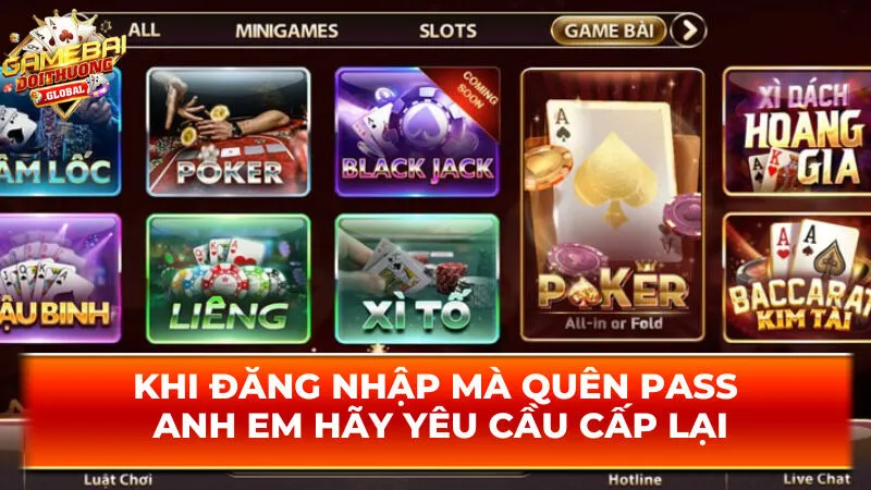 Khi đăng nhập mà quên pass anh em hãy yêu cầu cấp lại